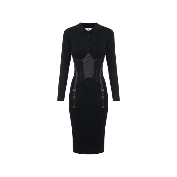 Knit Dress With Tulle And Satin Bodice Black Viscose Evening