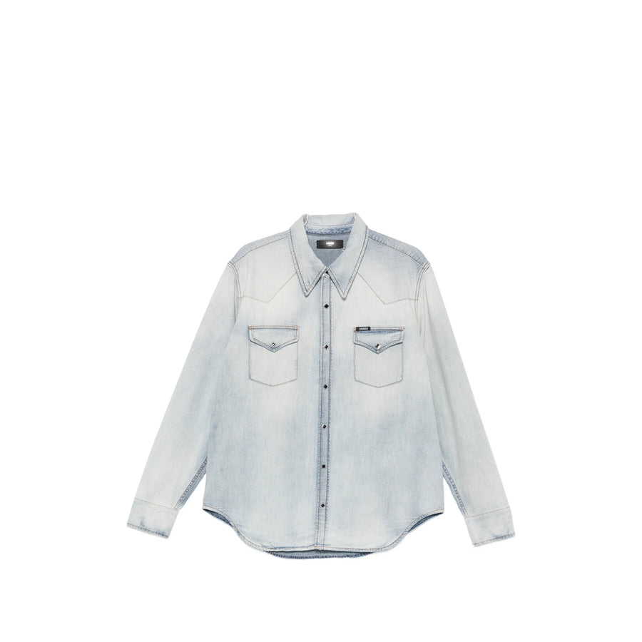 Acid-Wash Denim Shirt Blue Cotton