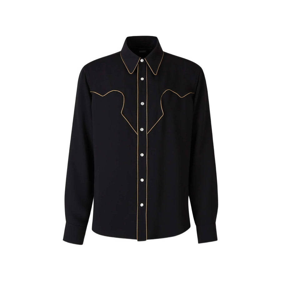 Western Shirt With Piped Trim Black Polyester