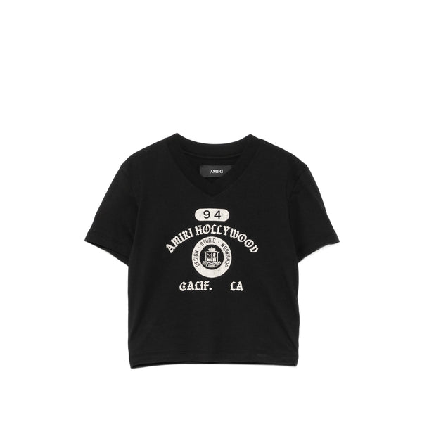 T-Shirt V-Neck Cropped Logo Print Black Cotton T-shirts & Jerseys