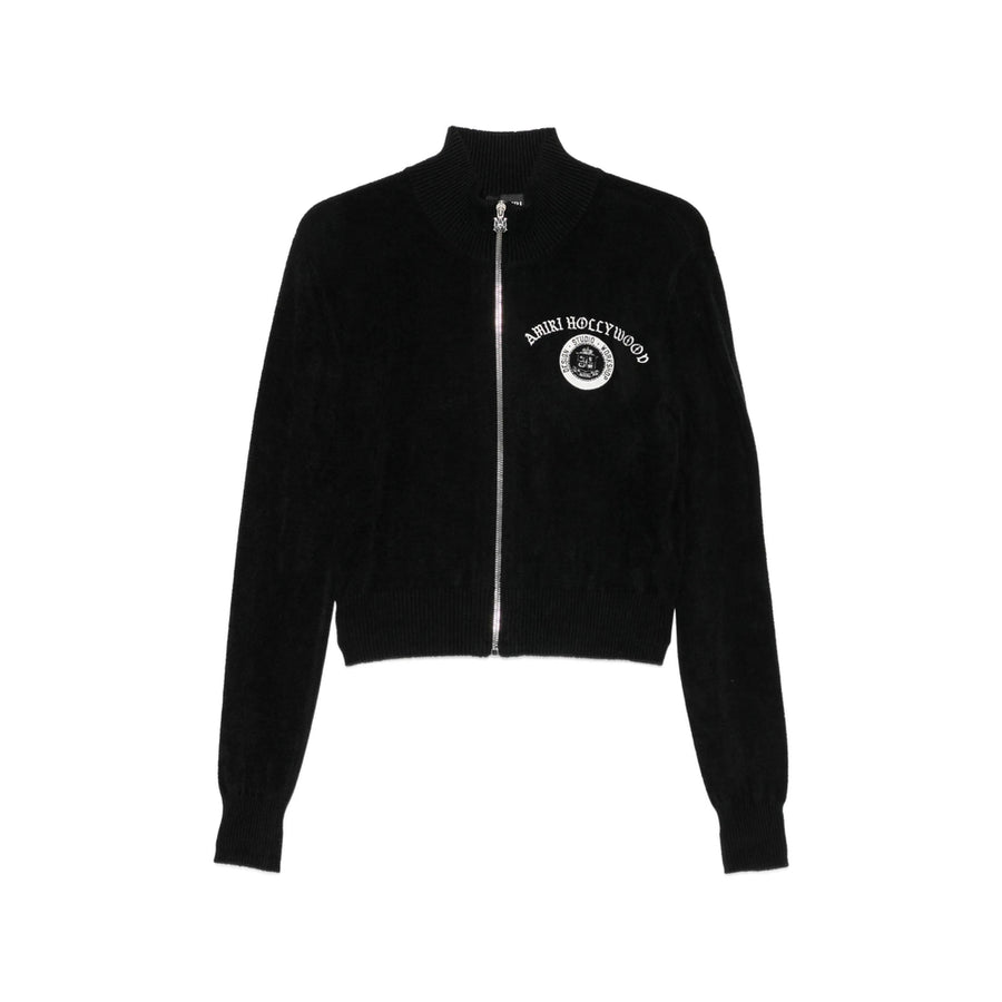 Logo Embroidered Zip-Up Cardigan Black Viscose Sweater