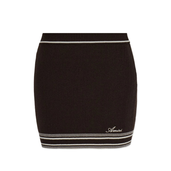 Straight Skirt Ribbed-Knit Brown Wool