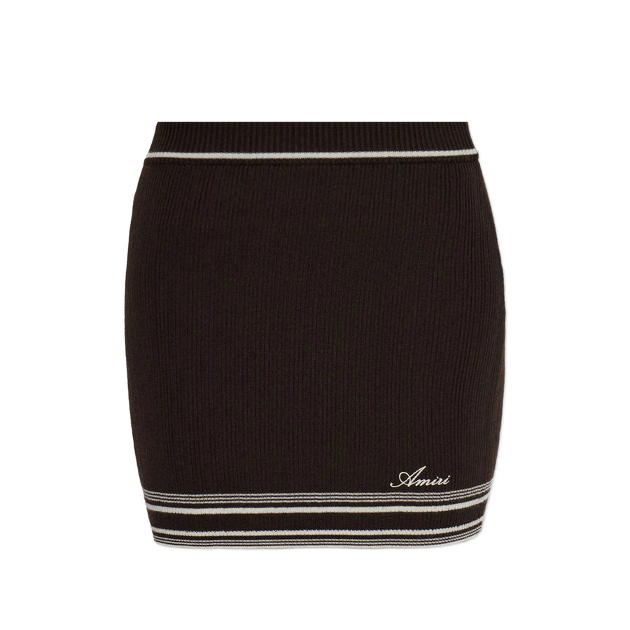Straight Skirt Ribbed-Knit Brown Wool