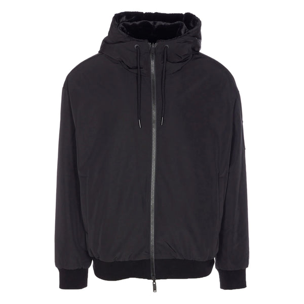 Faux-Fur Hooded Jacket Black Polyester