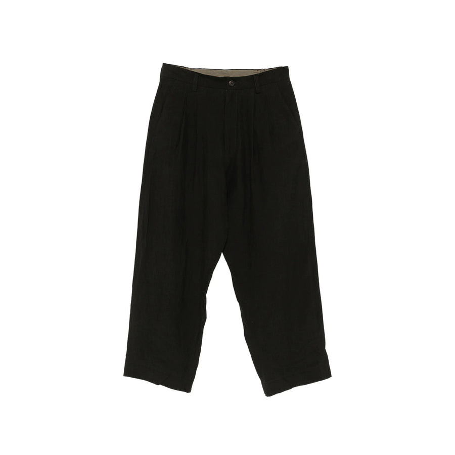 Wide-Leg Trousers Black Linen Outer: Linen; Lining: Cupro