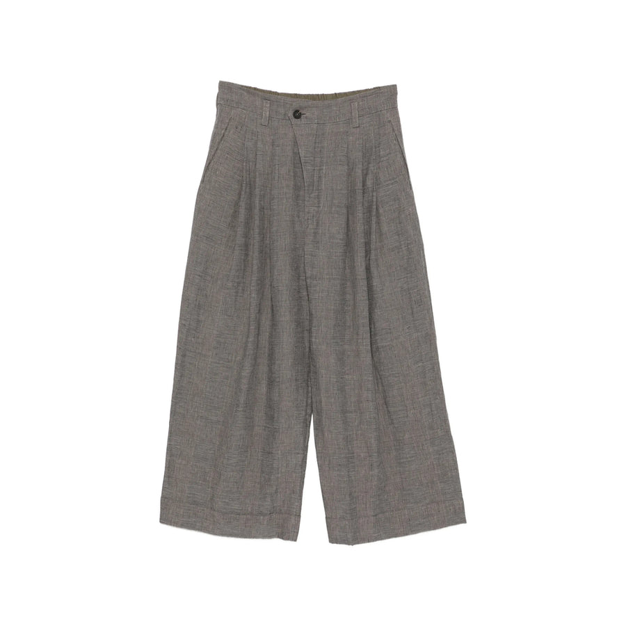 Wide-Leg Trousers Grey Checked Linen Outer: Linen; Lining: Cupro
