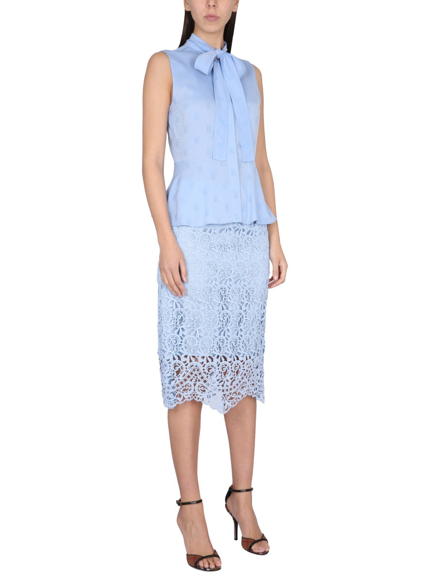 Midi Skirt With Concealed Zip Azure Cotton