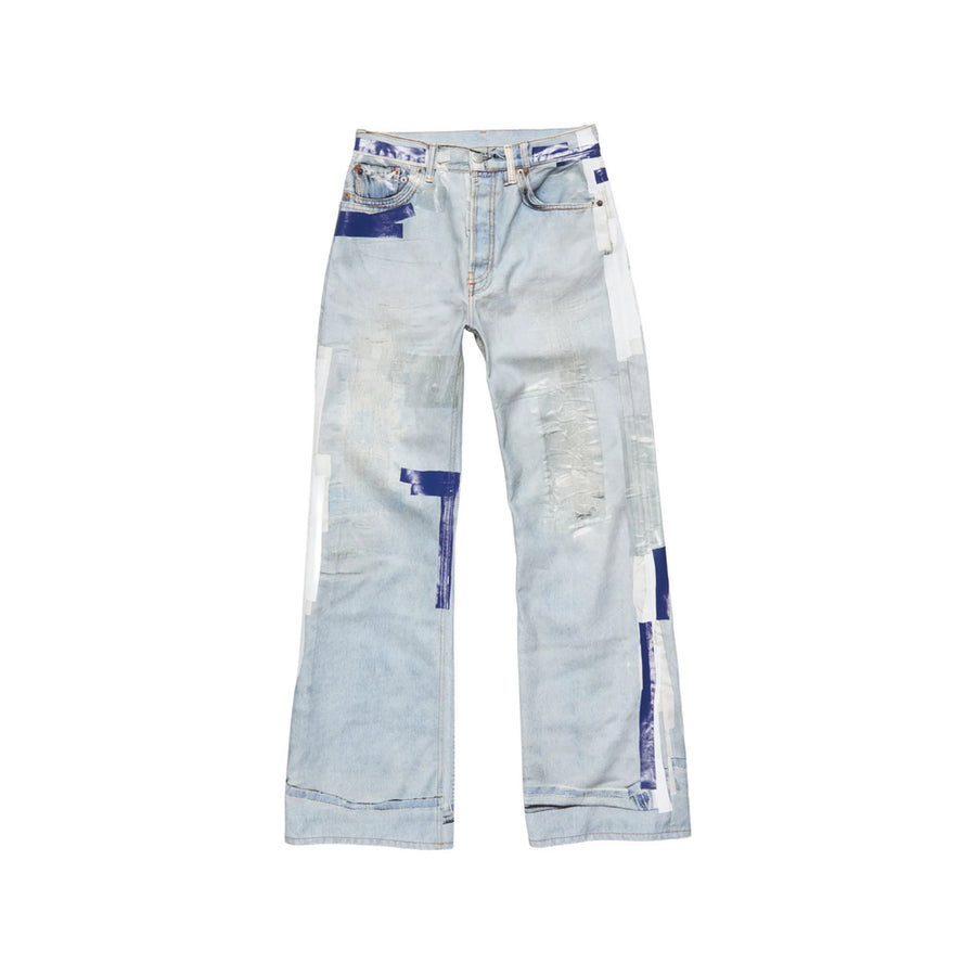 Straight-Leg Blue Cotton Trousers Blue/white Regular &