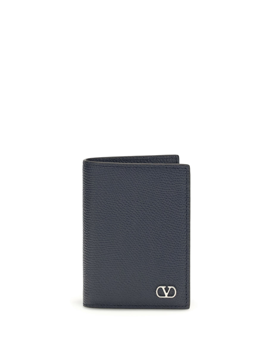 Card Holder Vlogo Signature Marine Calf Leather Umbrellas