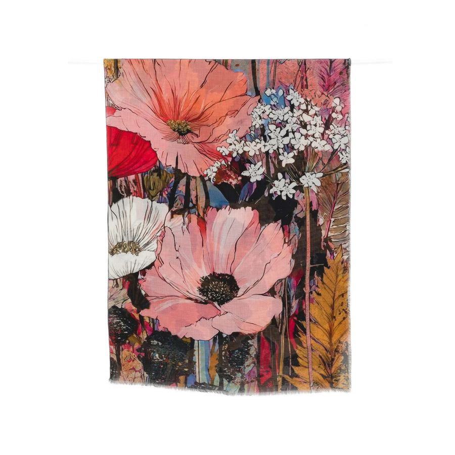 Stole With Pink Floral And Leopard Print Modal Scarf