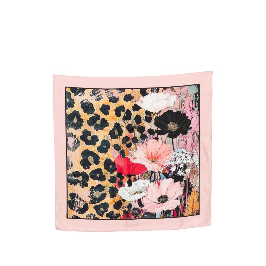 Square Silk Scarf Pink Floral Print Scarfs