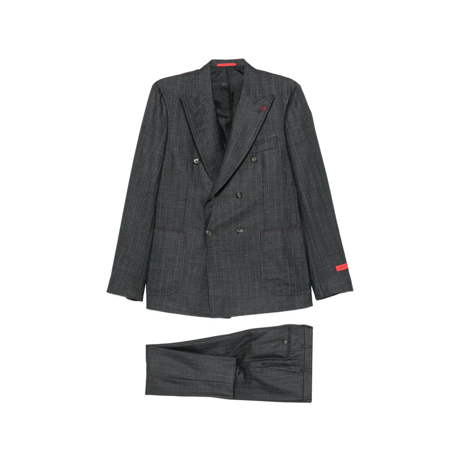 Double-Breasted Pinstripe Suit Grey Wool Suits