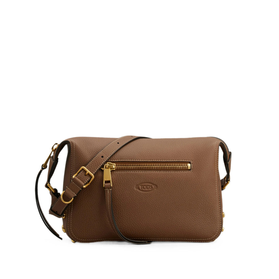 Shoulder Bag Pebbled Leather Brown Calfskin