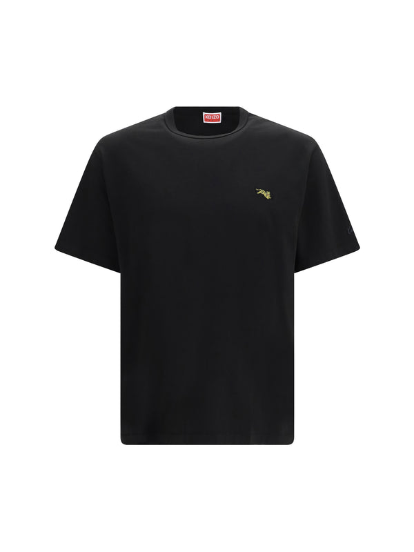 Kenzo Jumping Tiger Embroidered Cotton T-Shirt Black T-shirts