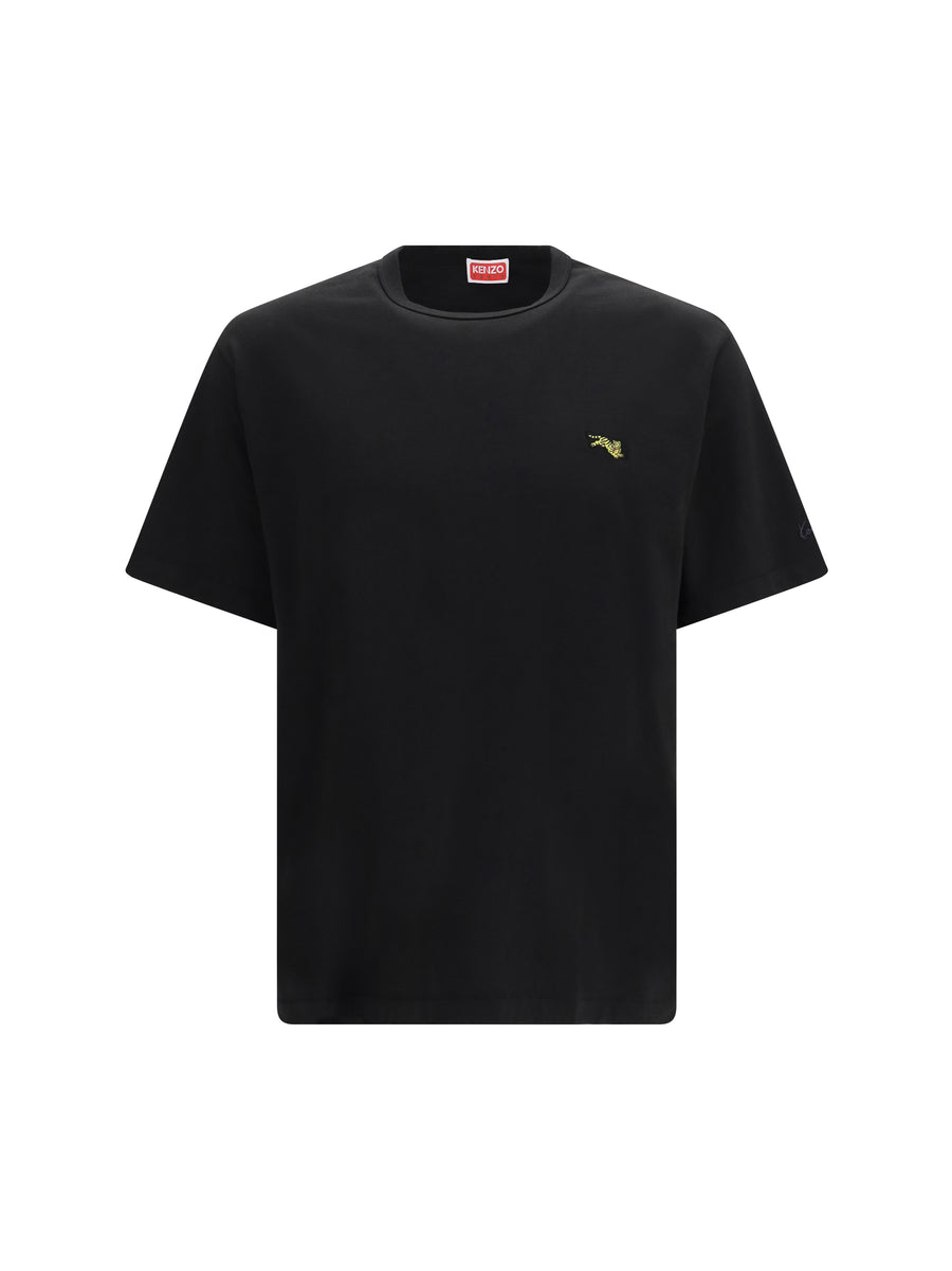 Kenzo Jumping Tiger Embroidered Cotton T-Shirt Black T-shirts