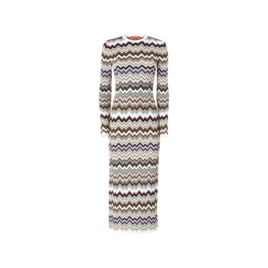 Knit Dress With Zigzag Pattern White/black Fabric Day