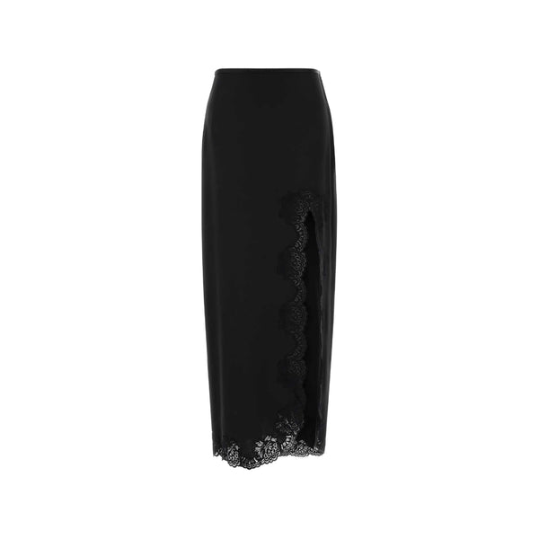 Straight Silk Skirt With Lace Trim Black