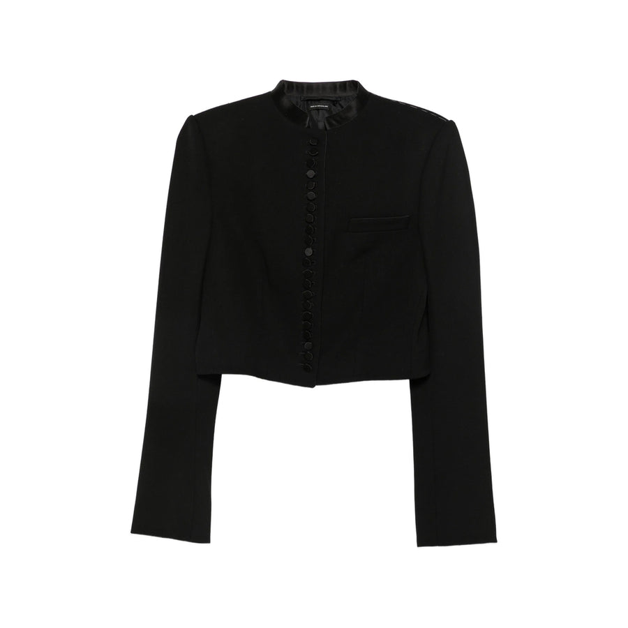 Cropped Wool Jacket With Mandarin Collar Black Outer: Wool; Lining: Cupro