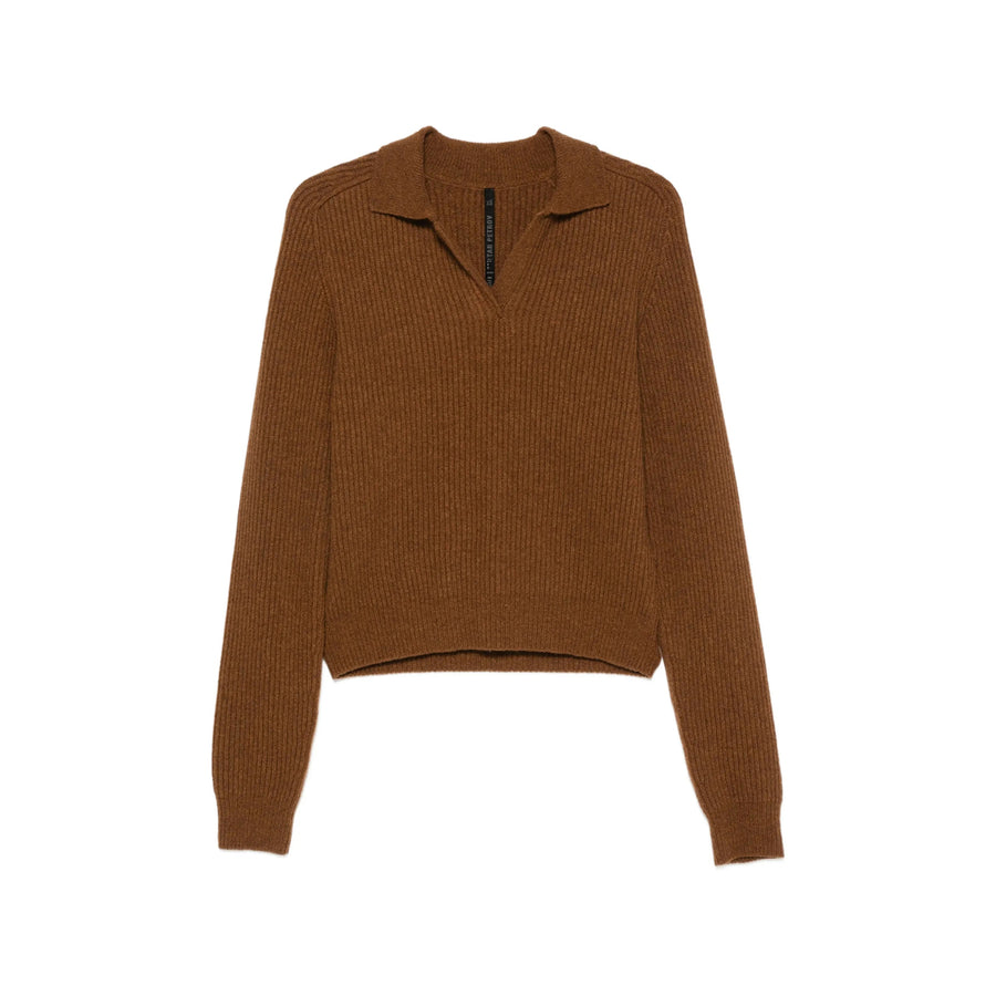 Knit Sweater V-Neck Brown Cashmere Blend Wool