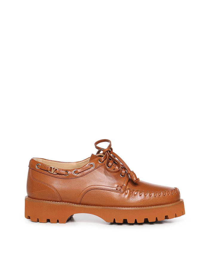 Valentino Garavani Flat Shoes Tobacco Buffalo Leather