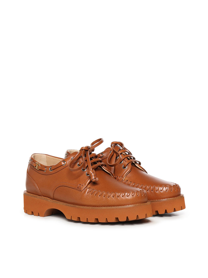 Valentino Garavani Flat Shoes Tobacco Buffalo Leather