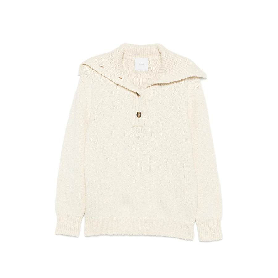 Knitted Cashmere And Wool Sweater With Sailor Collar Neutrals Jumpers