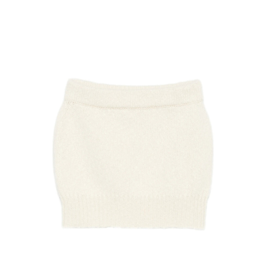 Straight Skirt Ribbed Knit Cashmere And Wool White