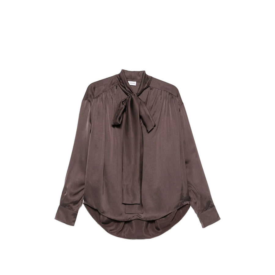 Blouse With Pussy-Bow Brown Satin Cupro Blouses