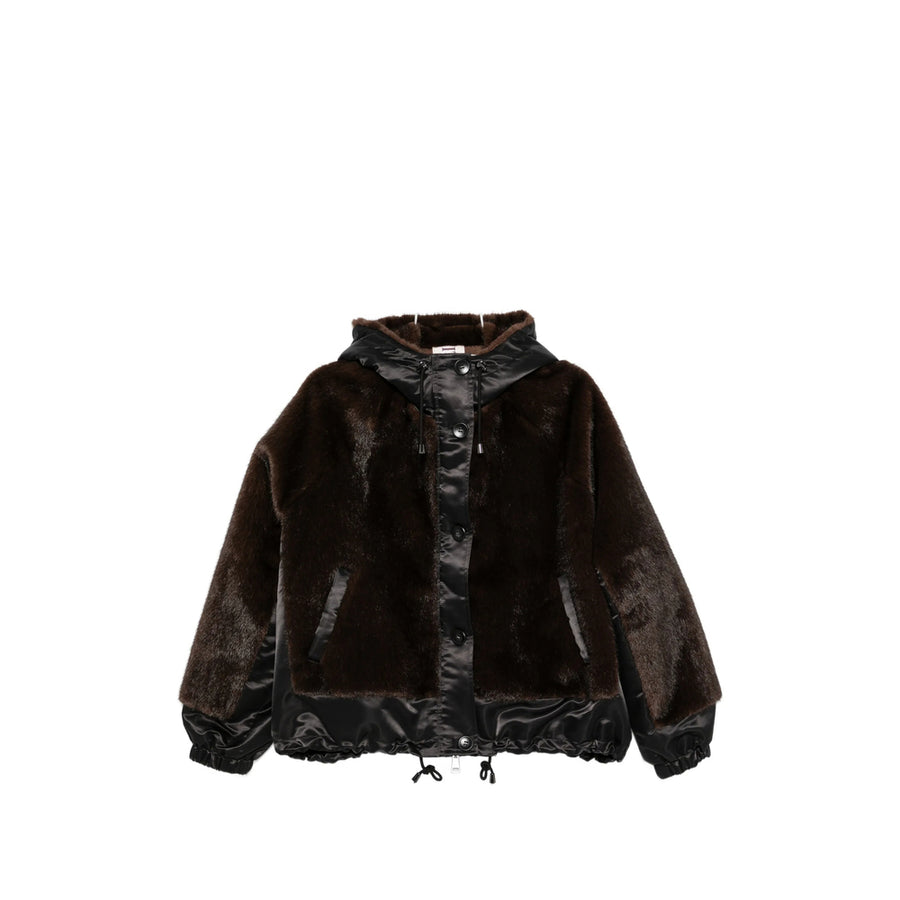 Faux Fur Hooded Jacket Brown-Black Brown/black Outer: Polyester & Shearling