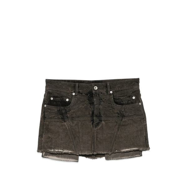 Asymmetric Panelled Cotton Skirt Grey & Draped