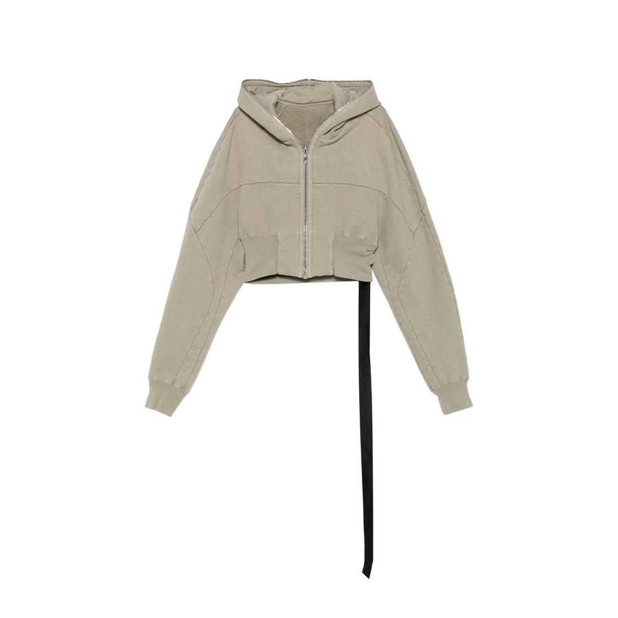 Cropped Hooded Jacket Grey Jersey Cotton