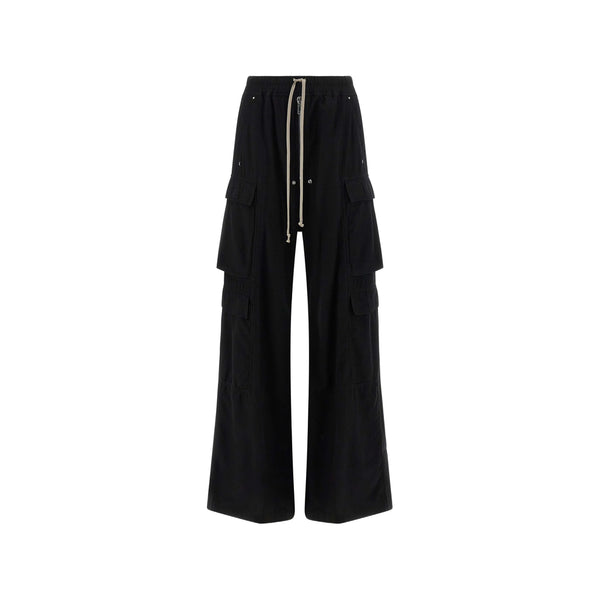 Wide-Leg Cargo Trousers Black Cotton Track Pants
