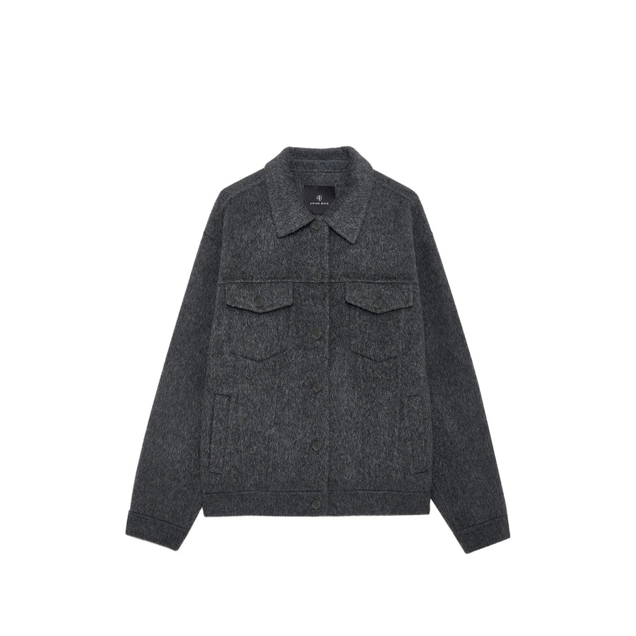 Wool Trucker Jacket Grey Oversized