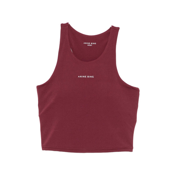 Cropped Racerback Top Red Logo Print Outer: Nylon Compression Tops