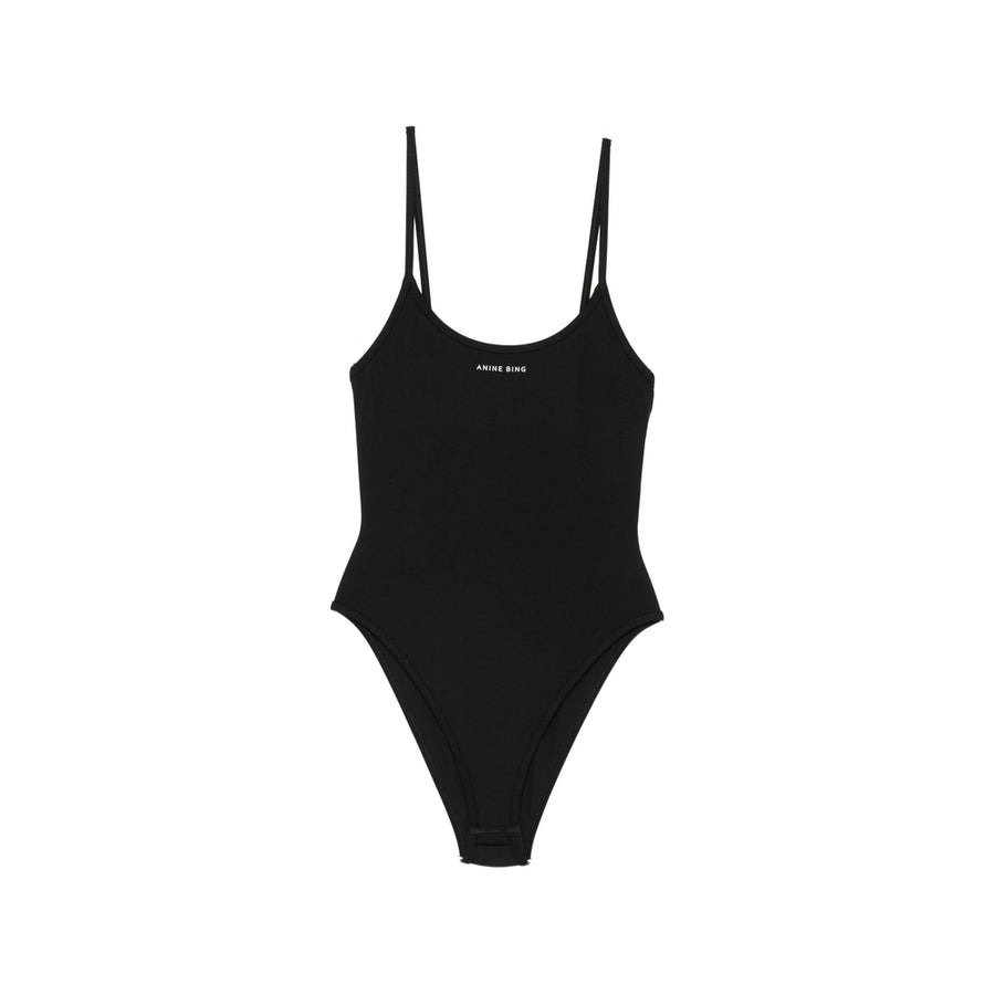 Bodysuit With Logo Print Black Nylon Vests & Tank Tops
