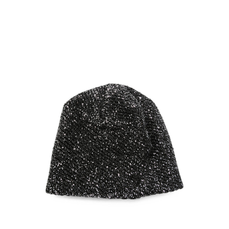Knitted Sequin Jude Cap Black Wool Hat