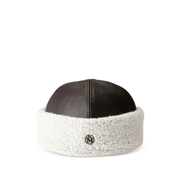 Leather Marthe Cap With Shearling Trim Brown/white Hat