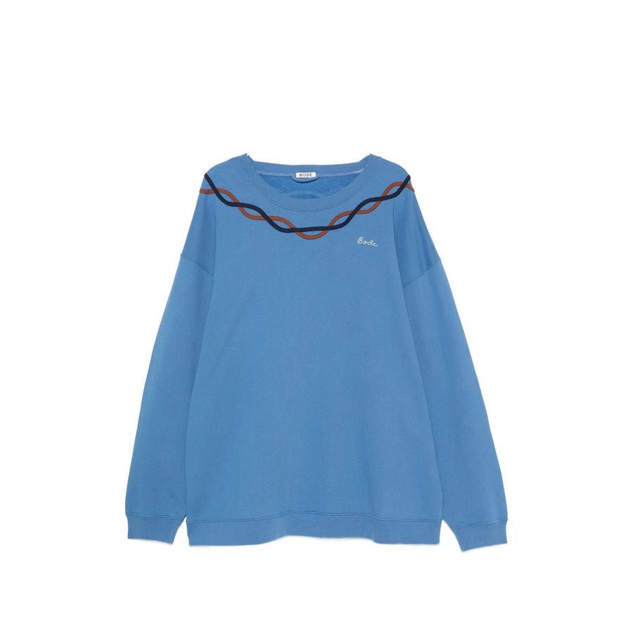 Lace Knit Sweater Blue Cotton