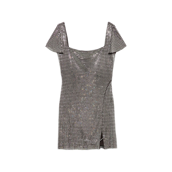 Knitted Dress With Rhinestones Silver Outer: Wool; Trims: Wool Cocktail & Party