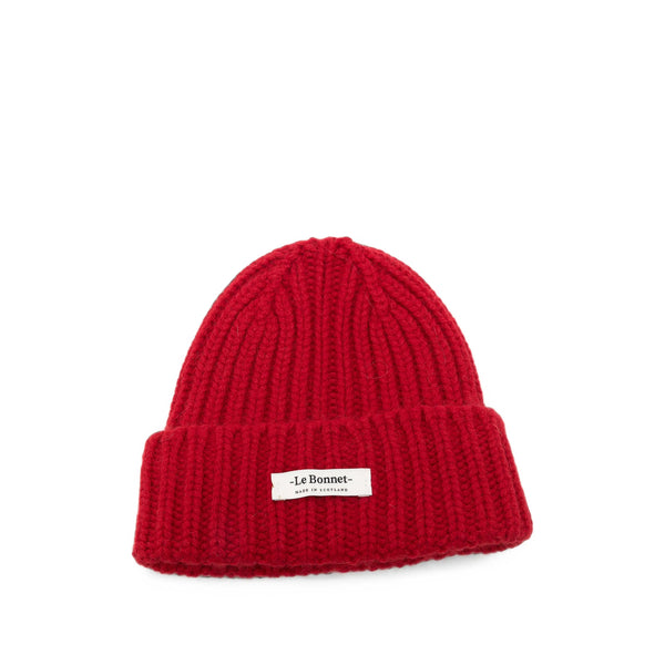 Ribbed Knit Beanie Red Lambswool Hat