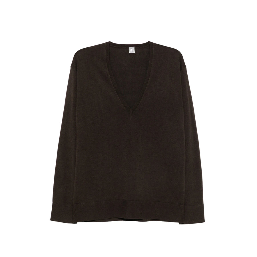 Knitted V-Neck Jacket Brown Lyocell