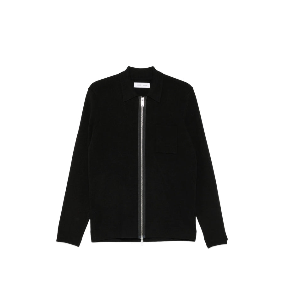 Ribbed Guna Zip-Up Cardigan Black Viscose Sweater