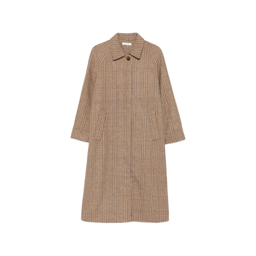 Single Breasted Checked Wool Blend Coat Neutrals/brown