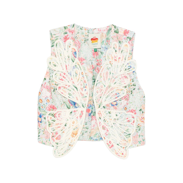 Floral Linen Cropped Waistcoat White Jacket