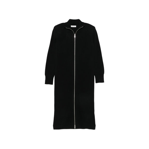 Nolia Ribbed Wool Knit Dress Black Single Breasted Coats