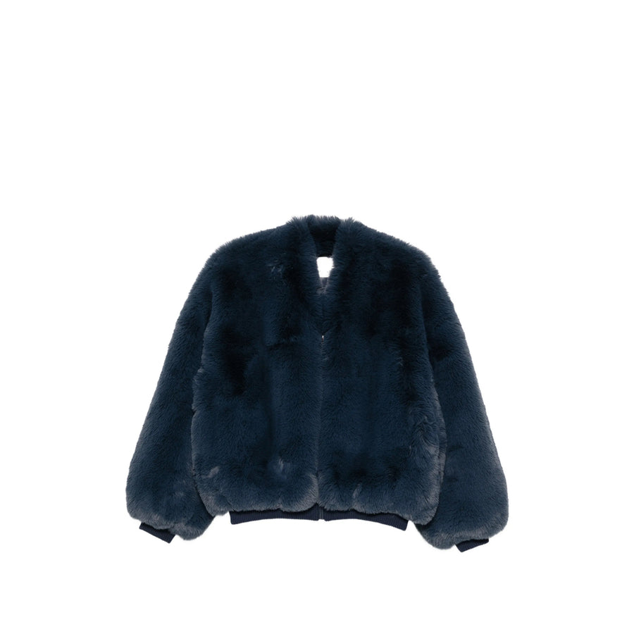 Faux Fur Jacket Senna Navy Blue Polyester & Shearling Coats