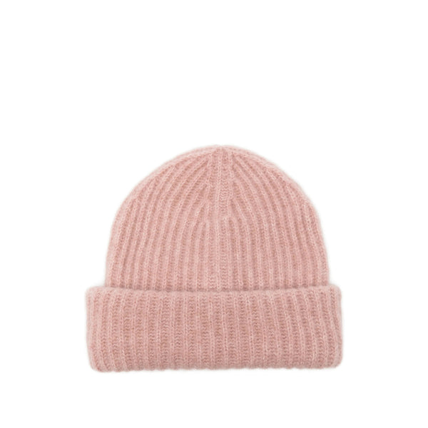 Beanie Pink Ribbed Knit Cashmere Hat