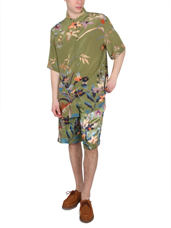 Bermuda Shorts With Floral Print Green Cotton