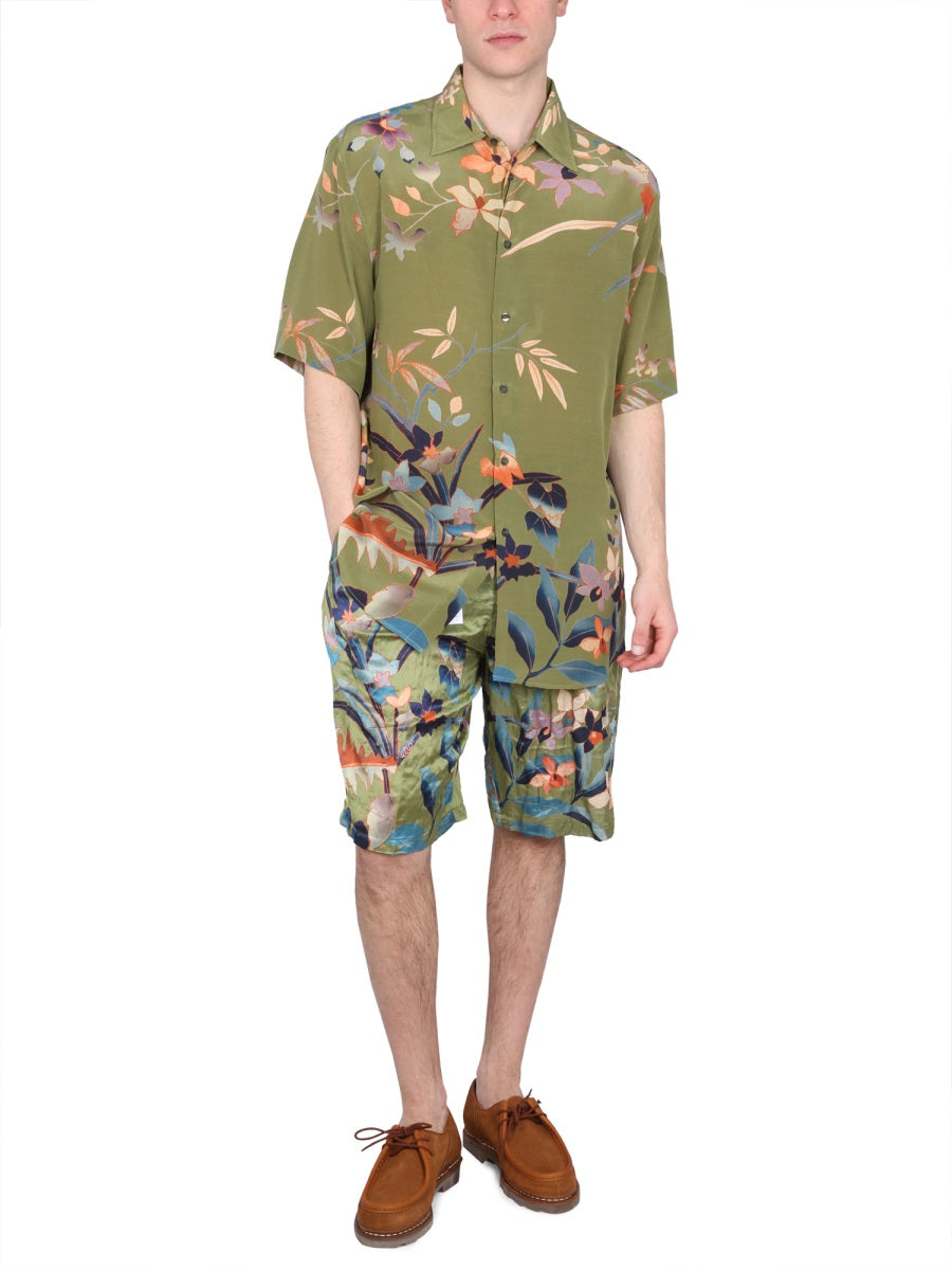 Flower Print Shirt Green Viscose