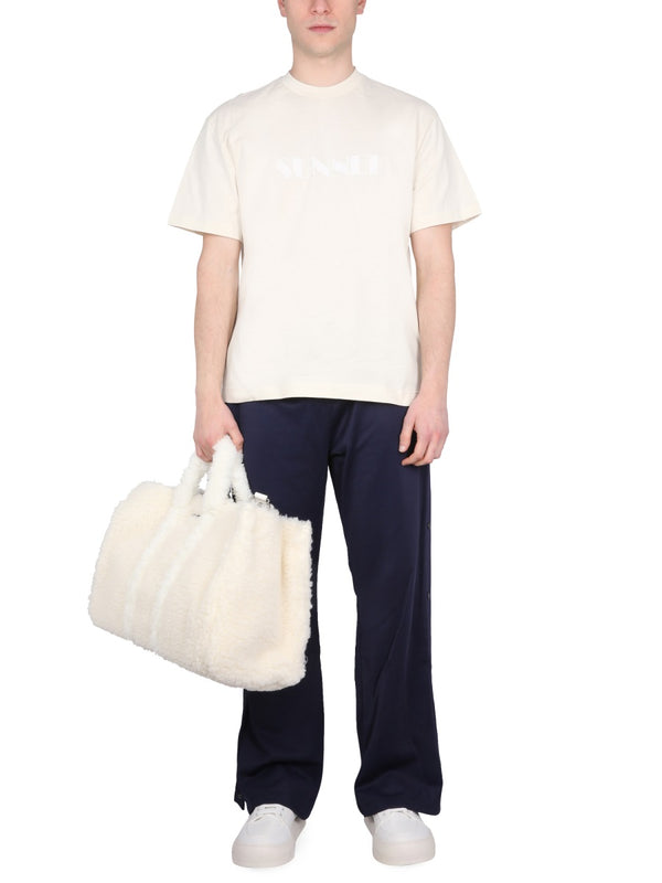 T-Shirt With Logo Beige Cotton T-shirts